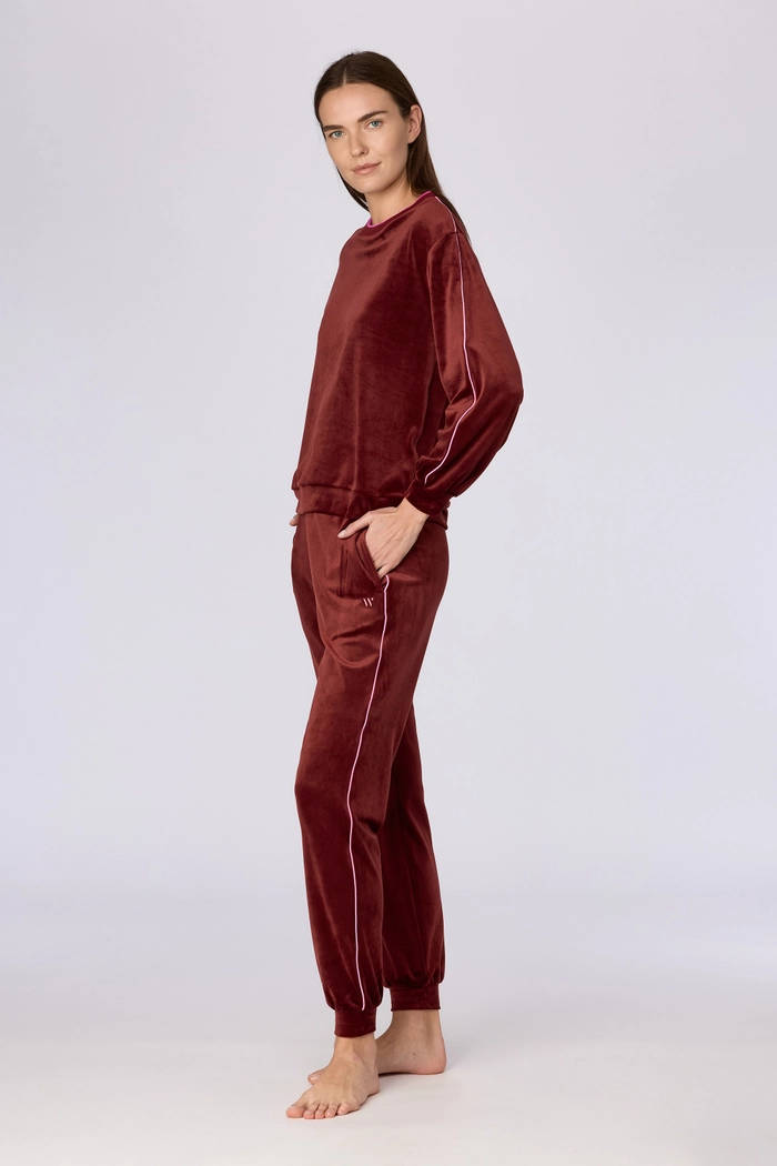 Woody bordeaux velours huispak voor dames
