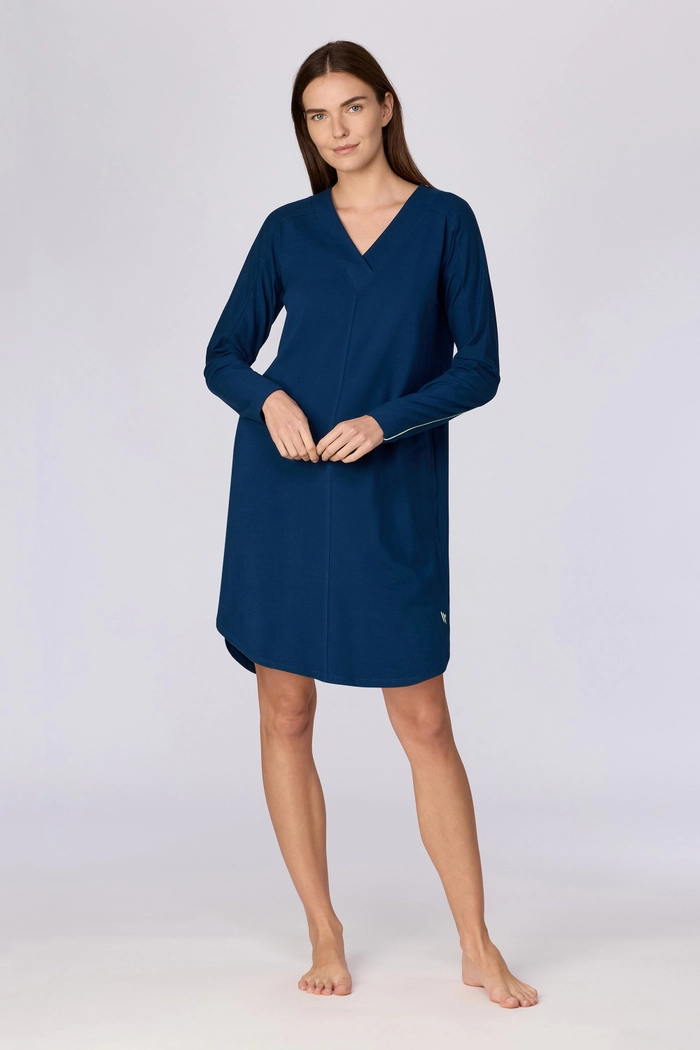 Woody blauw katoenen slaapkleed voor dames, sfeerbeeld