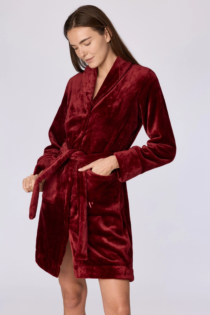 Bordeaux Woody fleecebadjas voor dames