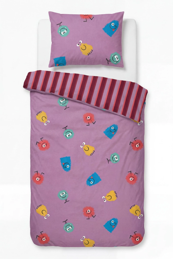 Roze Woody kinderdekbedovertrek met speelse monstertjes