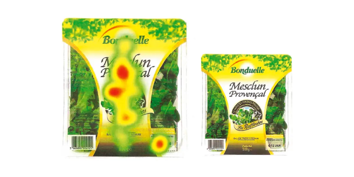 Heat map showing an aggregated view of how respondents looked at the new packaging 