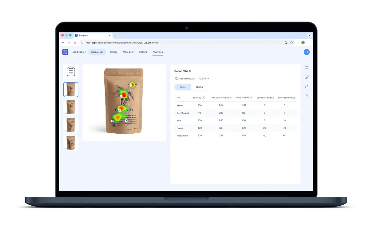 Tobii Sticky se utiliza en estudios de pruebas de embalaje