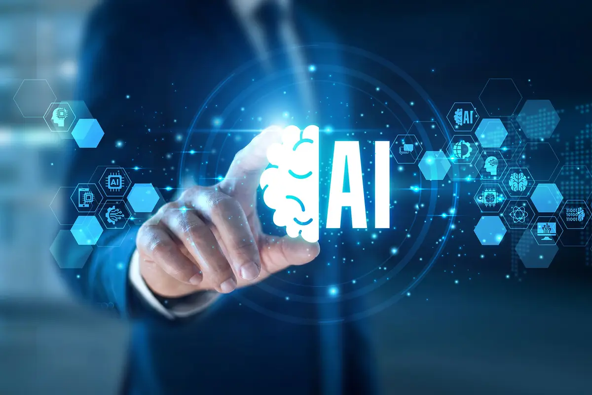 Blue graphic image about AI