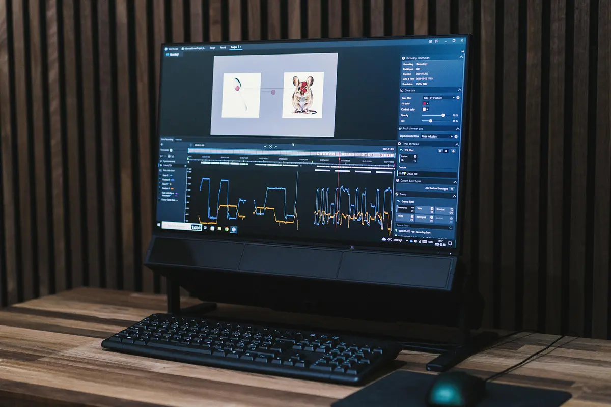 Research software Tobii Pro Lab displayed on the Tobii Pro Spectrum eye tracker. 