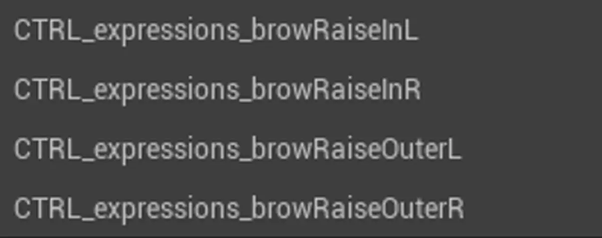 MetaHuman expressions controls for brow raise 