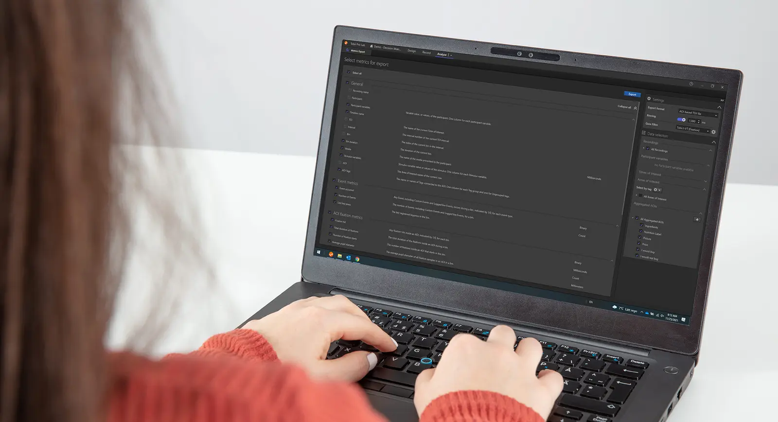 Mesures binées dans Tobii Pro Lab