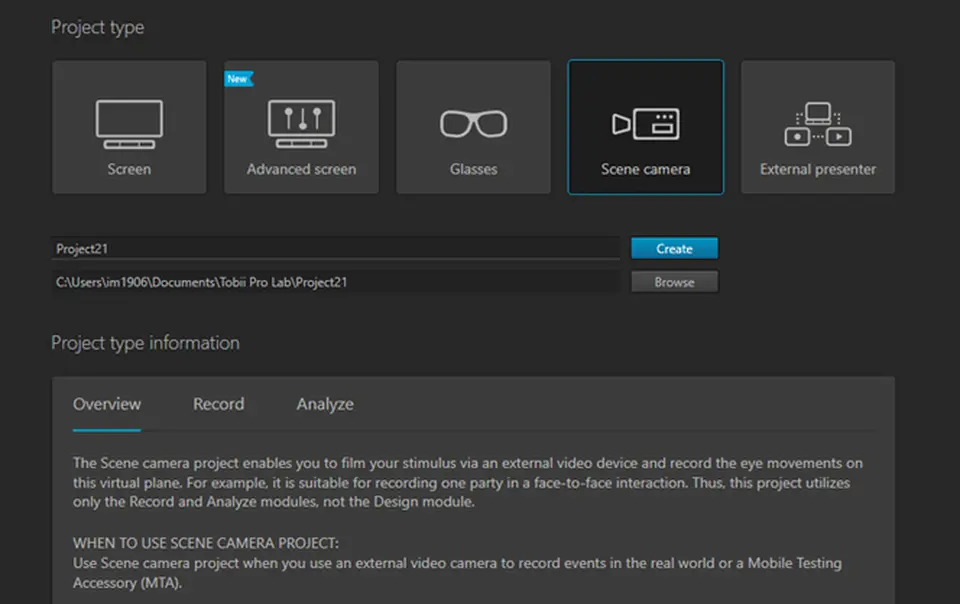 Tobii Pro Lab project types