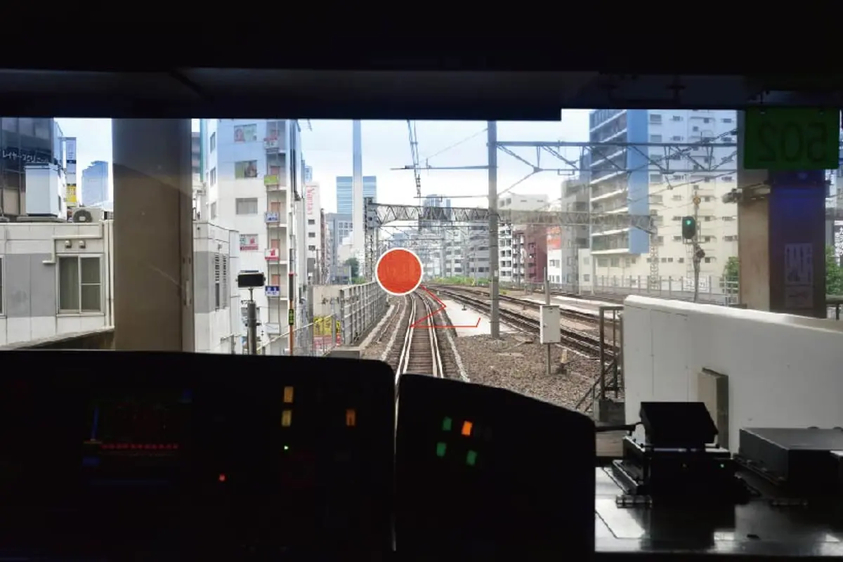 画面中央の赤丸が運転士の視線を表している