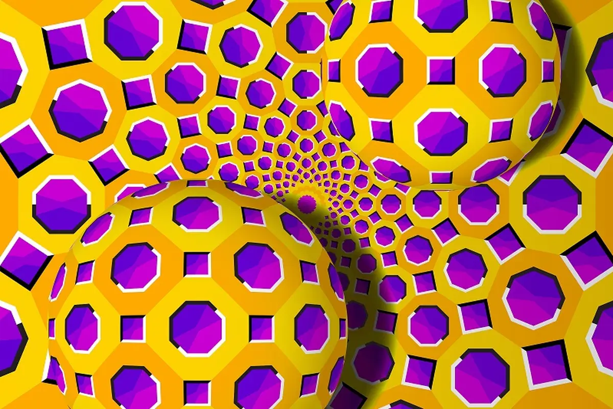 Microsaccades drive the illusory rotation. Researchers have demonstrated that just before “faster” illusory motion periods, the rate of microsaccades increases, and decreases just before “slower” or no motion periods. The possible mechanisms are still an open question, one of the theories suggests that fixational eye movements, such as microsaccades, produce shifts in the geometrical position of the periphery of the image (Troncoso et al., 2008). If you fix your eyes on the center of the image, the circles movement will decelerate or even stop. Relax your fixation and the circles will spin again.  