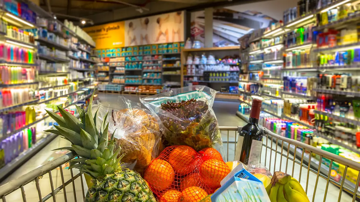 Grocery cart full of groceries