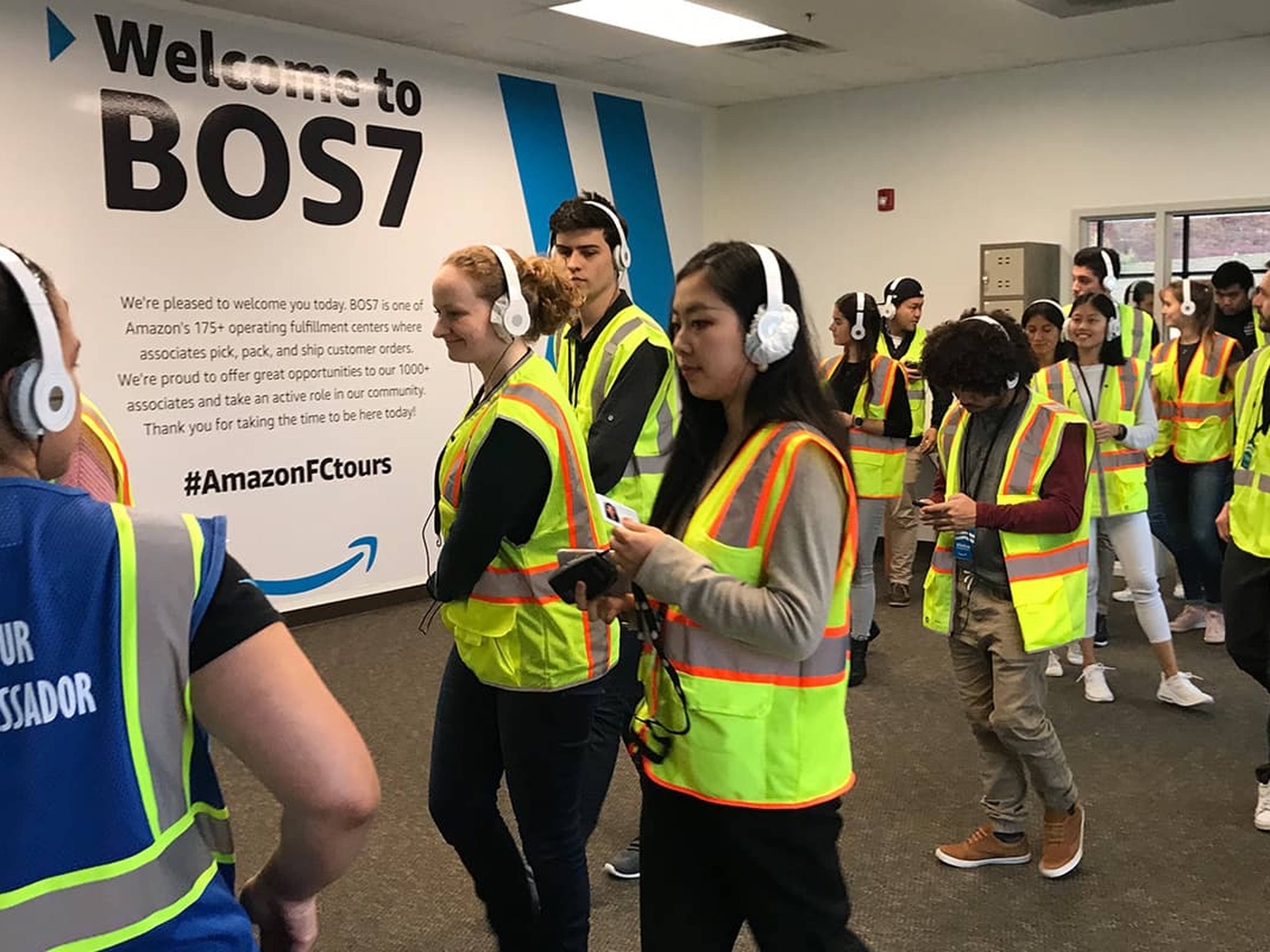 Hult students on a guided tour at Amazon's BOS7 facility.