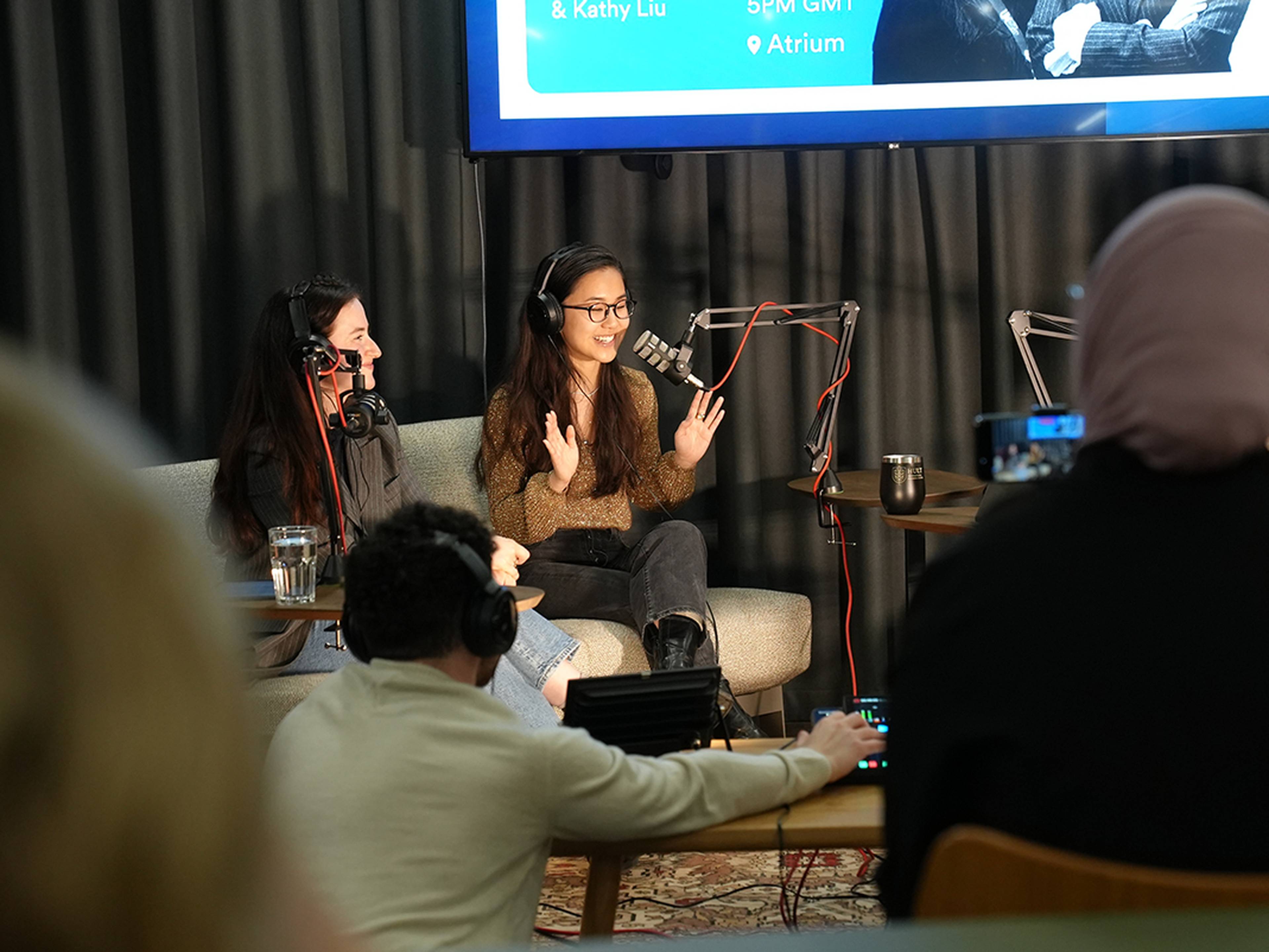 Hult london students on a podcast