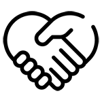Icon of two hands shaking in the shape of a heart.
