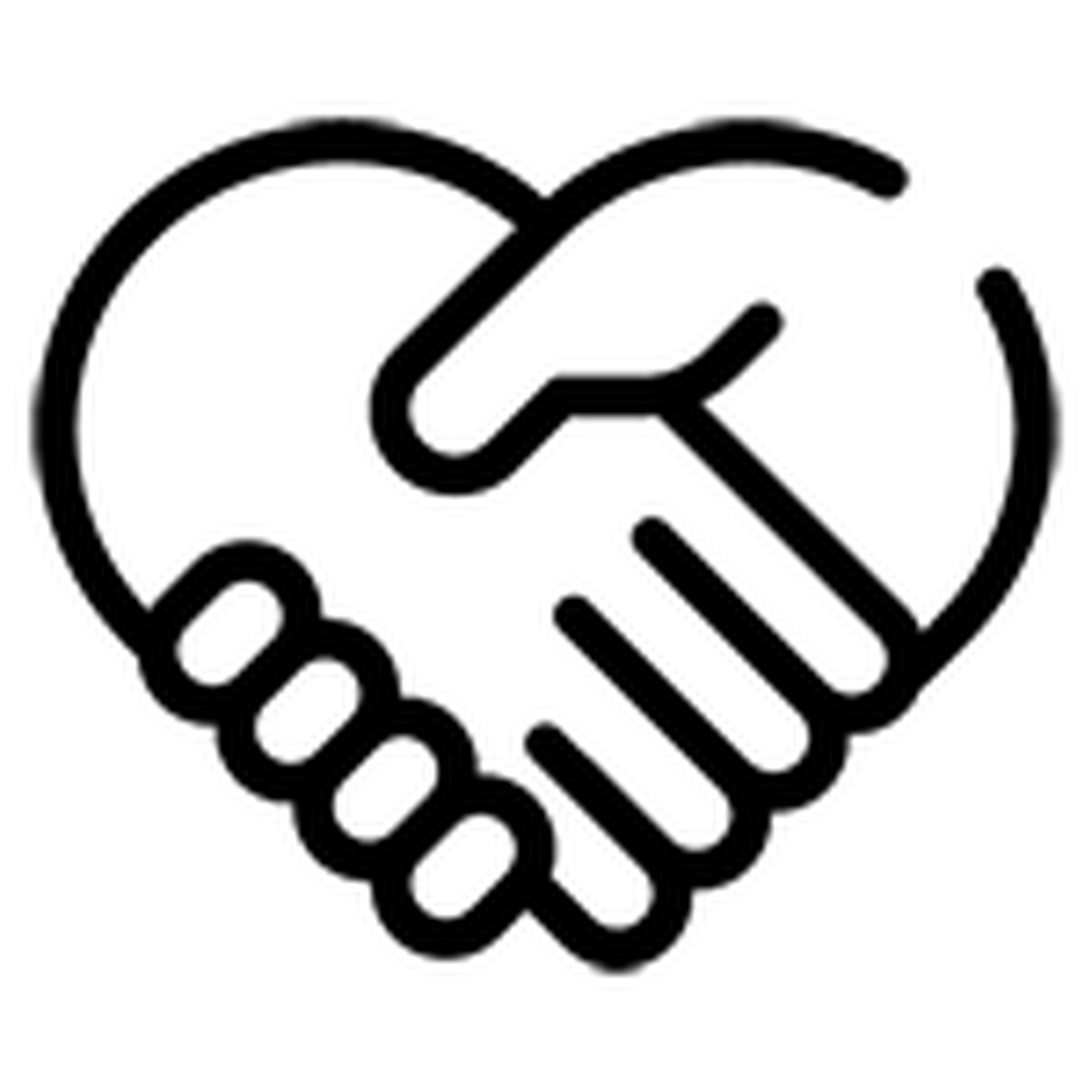 Icon of two hands shaking in the shape of a heart.