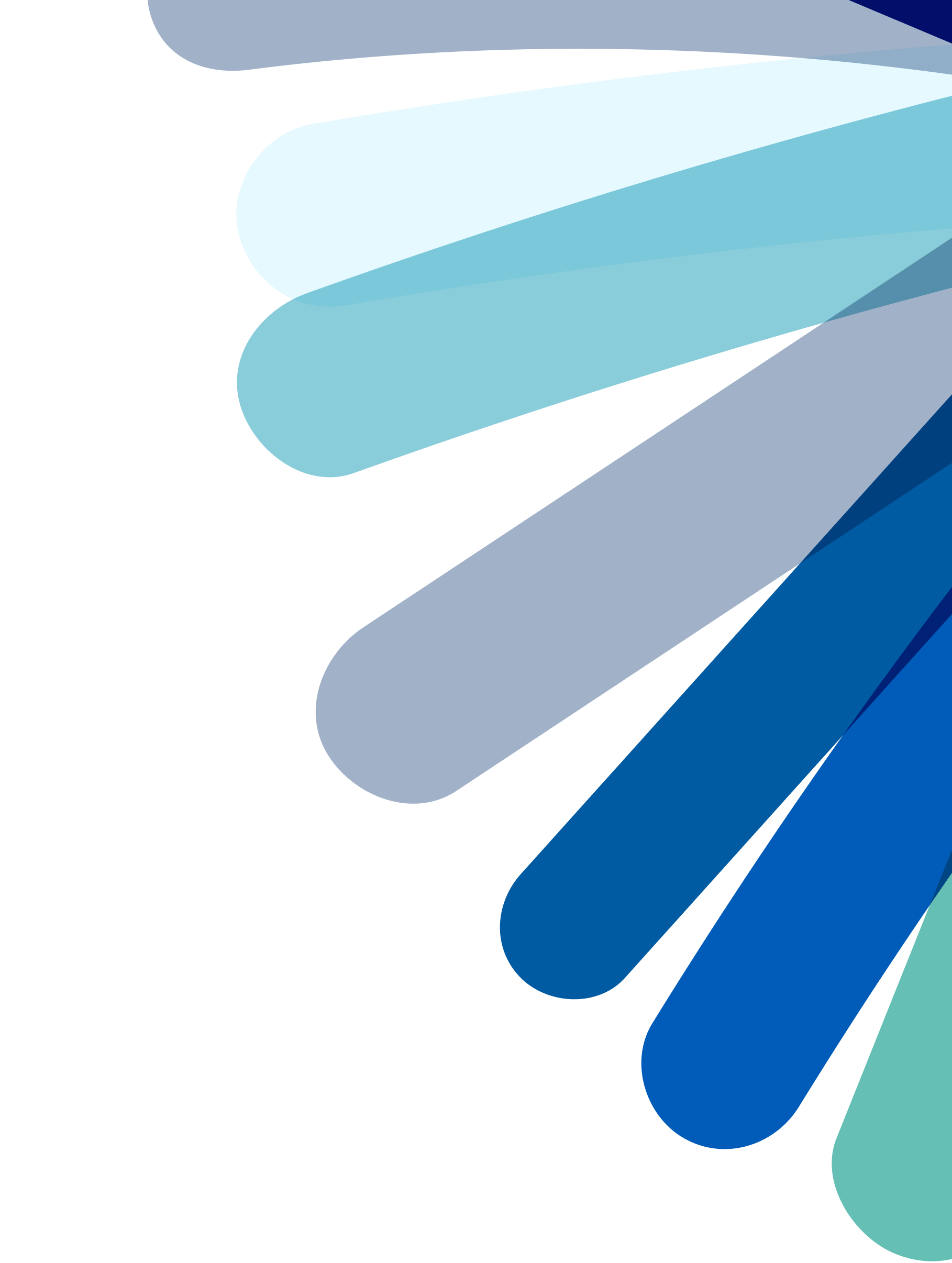 Blue and gray overlapping fan-shaped segments radiate from the corner on a black background.