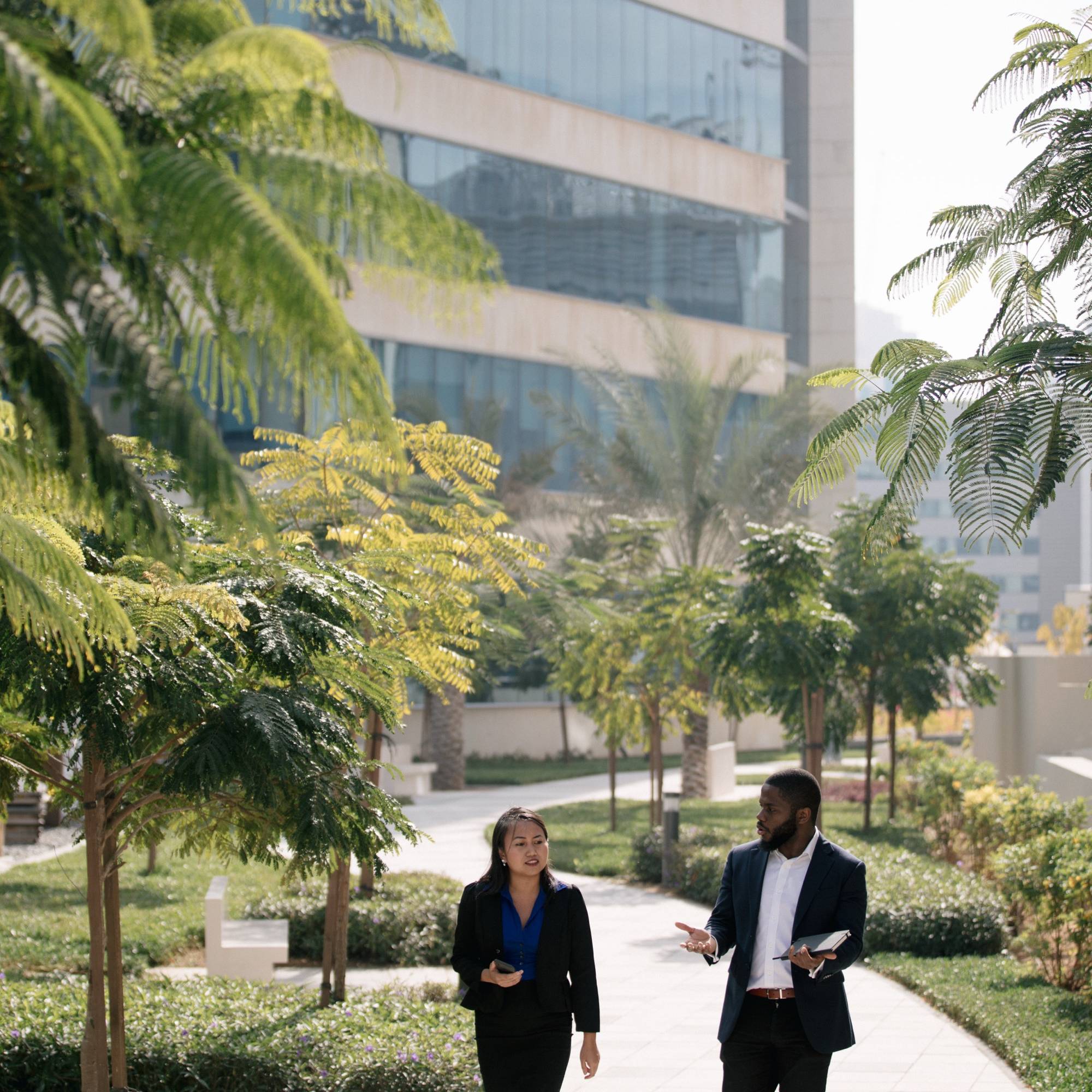 Hult students walking outside hult dubai campus