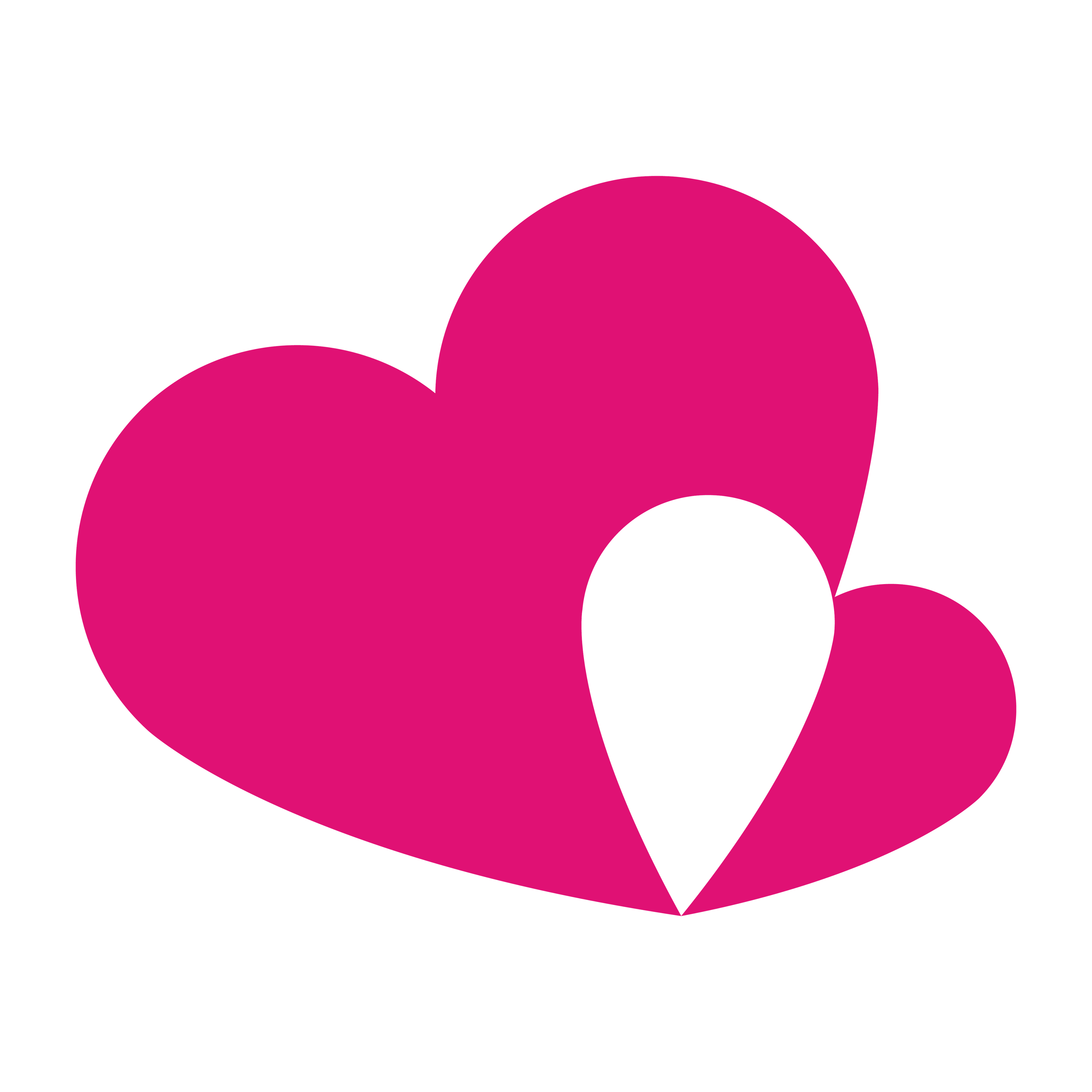 A stylized pink heart and pin logo, combining love and location elements.