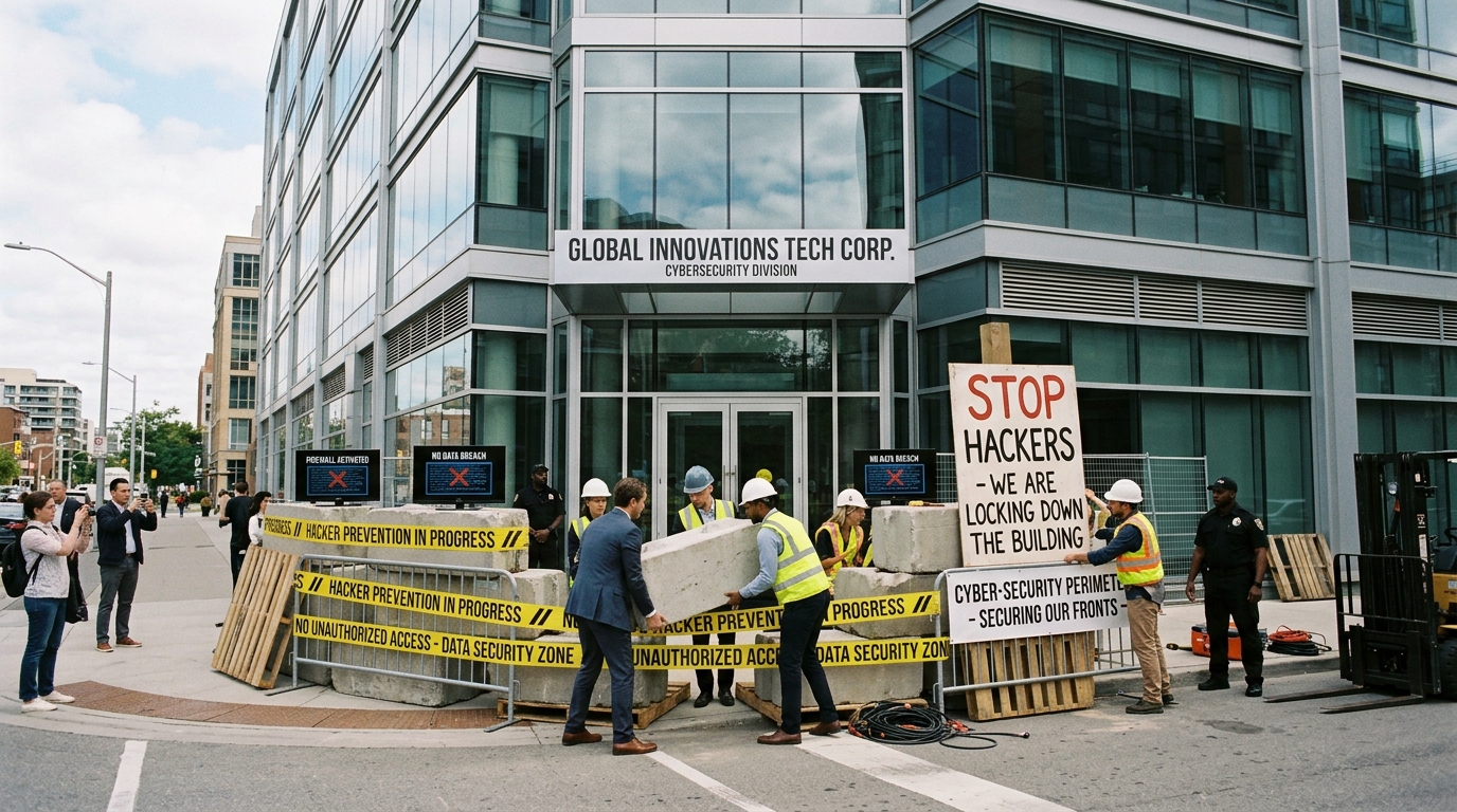 business blocking the doors to its entrance
