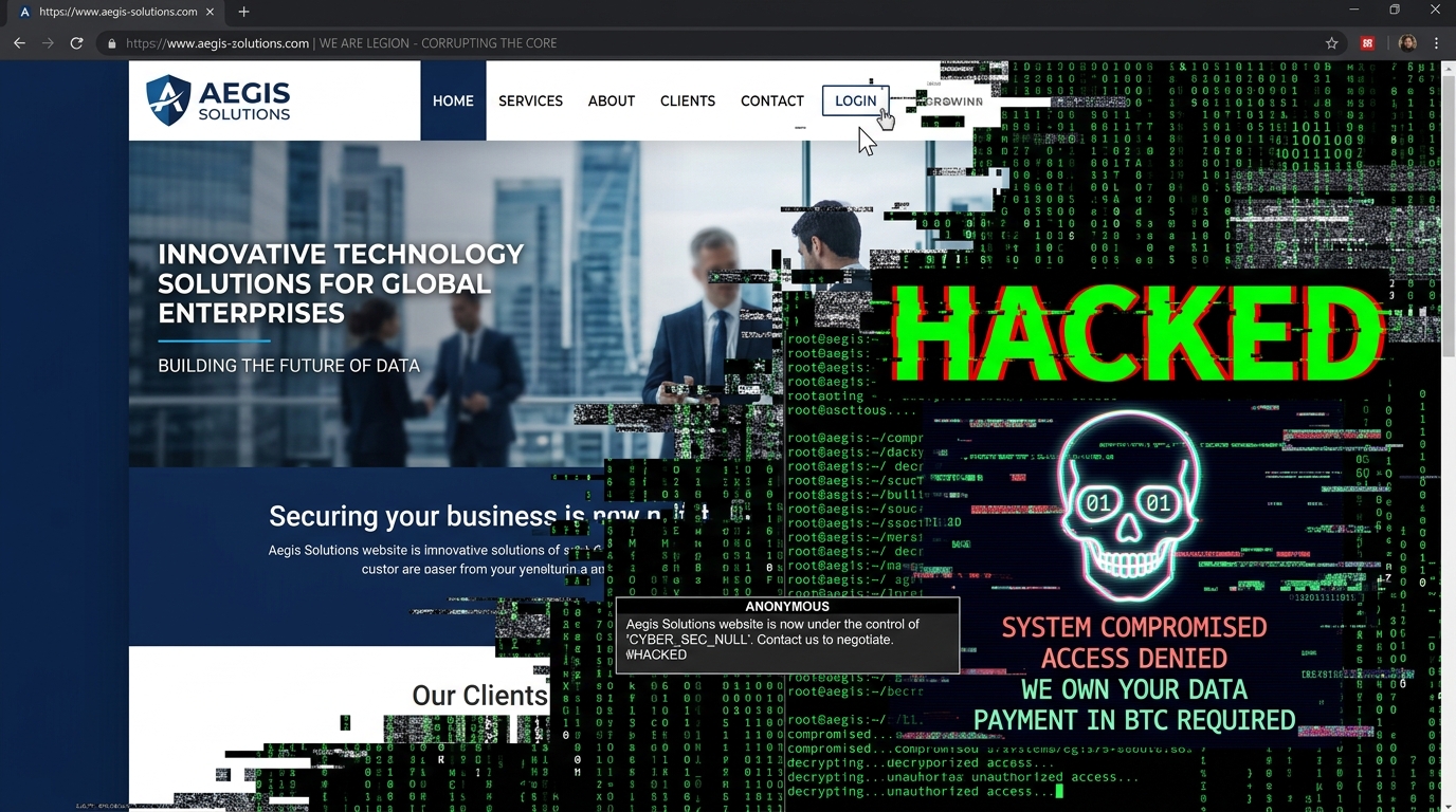 Picture of a website being taken over by a hacker and compromised