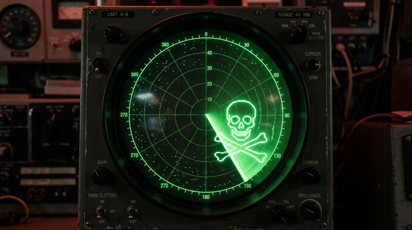 Radar screen with skull and cross bones appearing