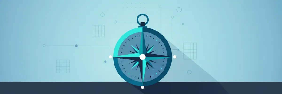 A single compass resting on a dark, featureless surface, lit from one side to cast a long shadow, symbolizing direction and clarity in an uncertain landscape.