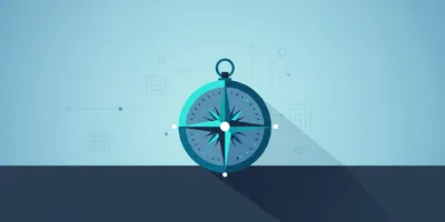 A single compass resting on a dark, featureless surface, lit from one side to cast a long shadow, symbolizing direction and clarity in an uncertain landscape.