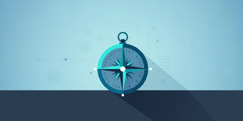 A single compass resting on a dark, featureless surface, lit from one side to cast a long shadow, symbolizing direction and clarity in an uncertain landscape.