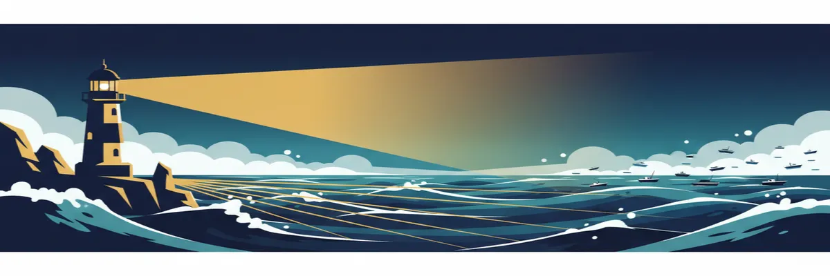 Agency Positioning Strategy: A lighthouse beam cutting through fog, illustrating the clarity that comes from strong positioning