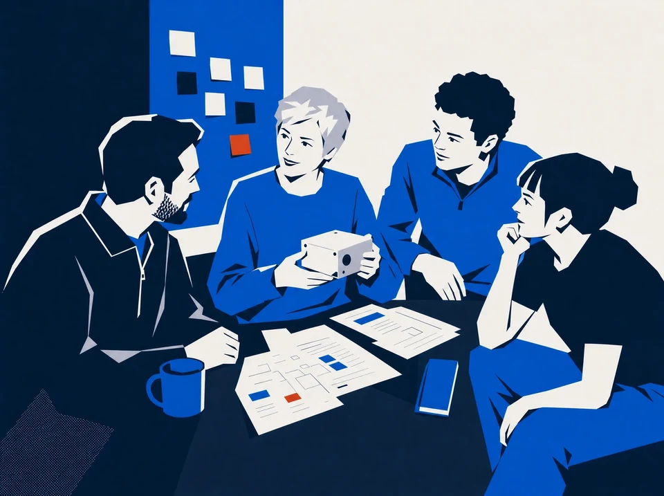 Illustration of operators working with a prototype enclosure.
