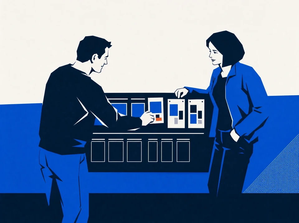Illustration of colleagues adding a selected client card to a work plan.