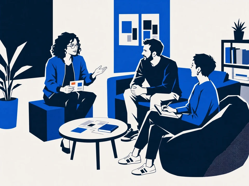 Illustration of colleagues discussing a work disagreement as an observer takes notes.