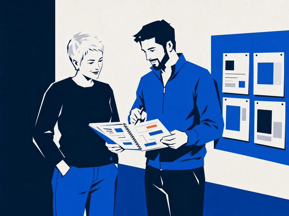 Illustration of a founder sharing prospect call notes with a salesperson.