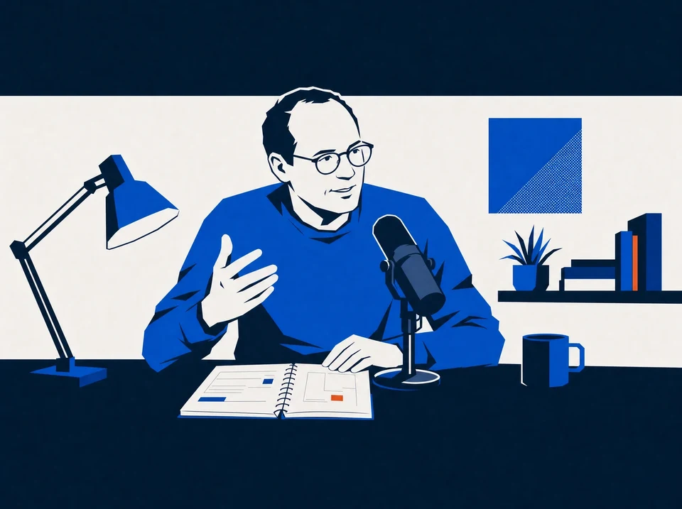 Illustration of an advisor discussing source notes into a microphone.