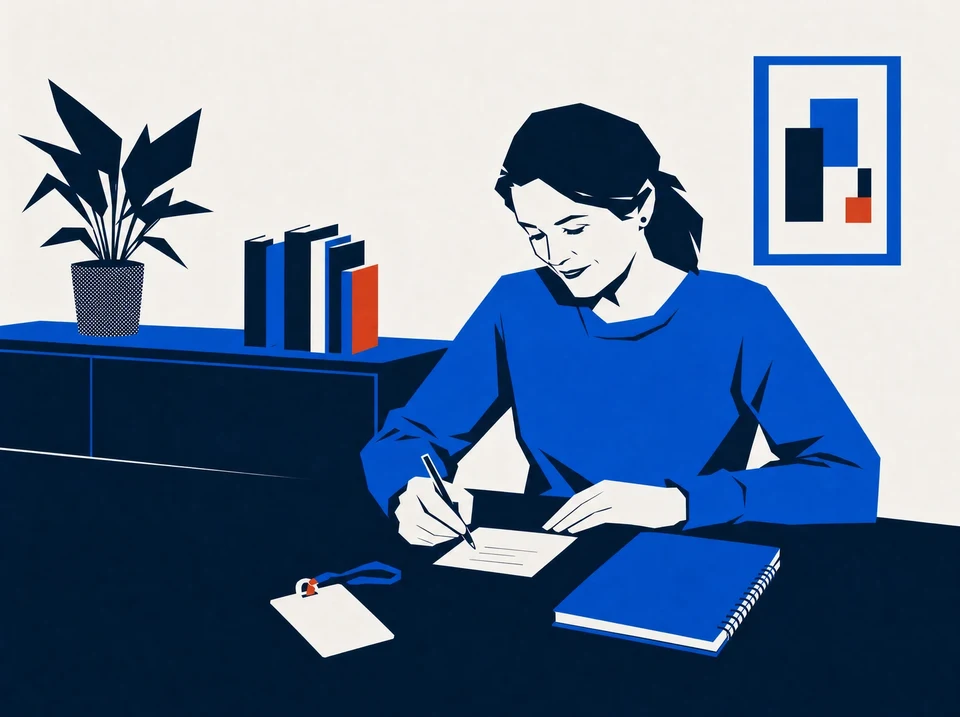Illustration of an owner writing a follow-up note.