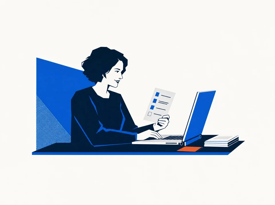 Illustration of an operator comparing a trial task with a checklist before adding work.
