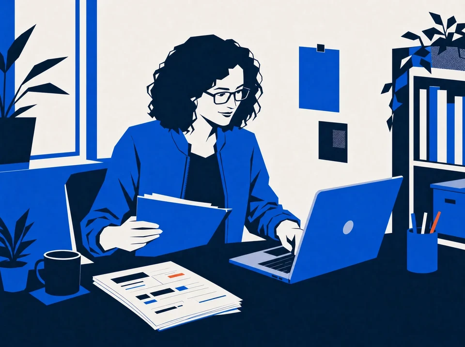 Illustration of an owner checking a proposal before typing a message.