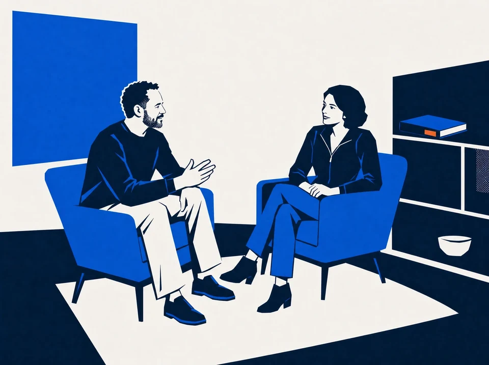 Illustration of a proposal rehearsal beside a shelf with a closed cost workbook.