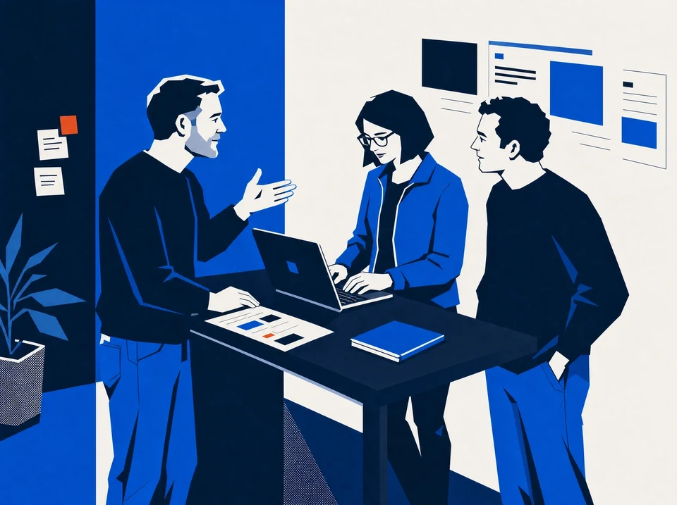 Illustration of a colleague recording an experienced operator's explanation of a project decision.