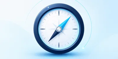 A blue and white compass icon with a sleek design and a blue arrow pointing northeast, set against a light blue background.