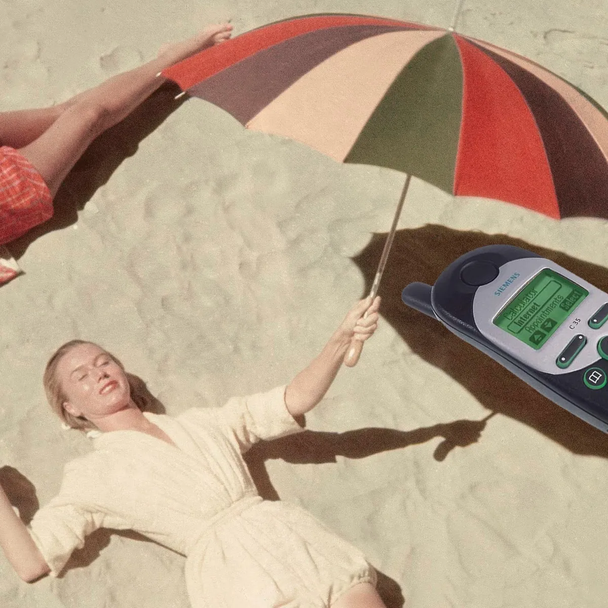 [P] Telefoon - oververhit - zon - warm - strand - parasol