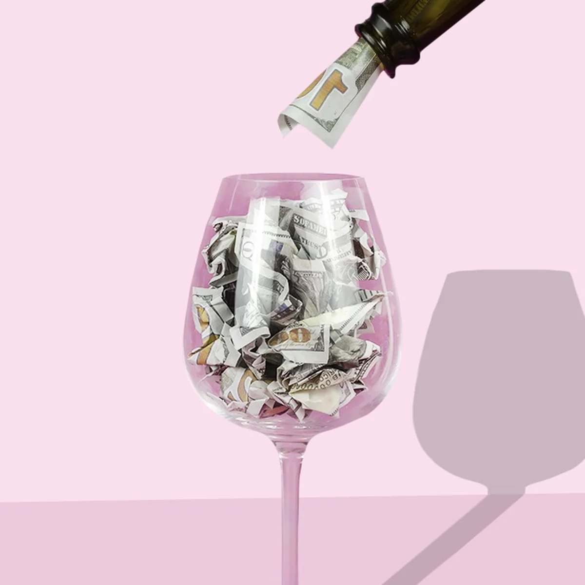 Header/hero - glas wijn - geld - biljetten - duur - drinken - champagne - euro - centen