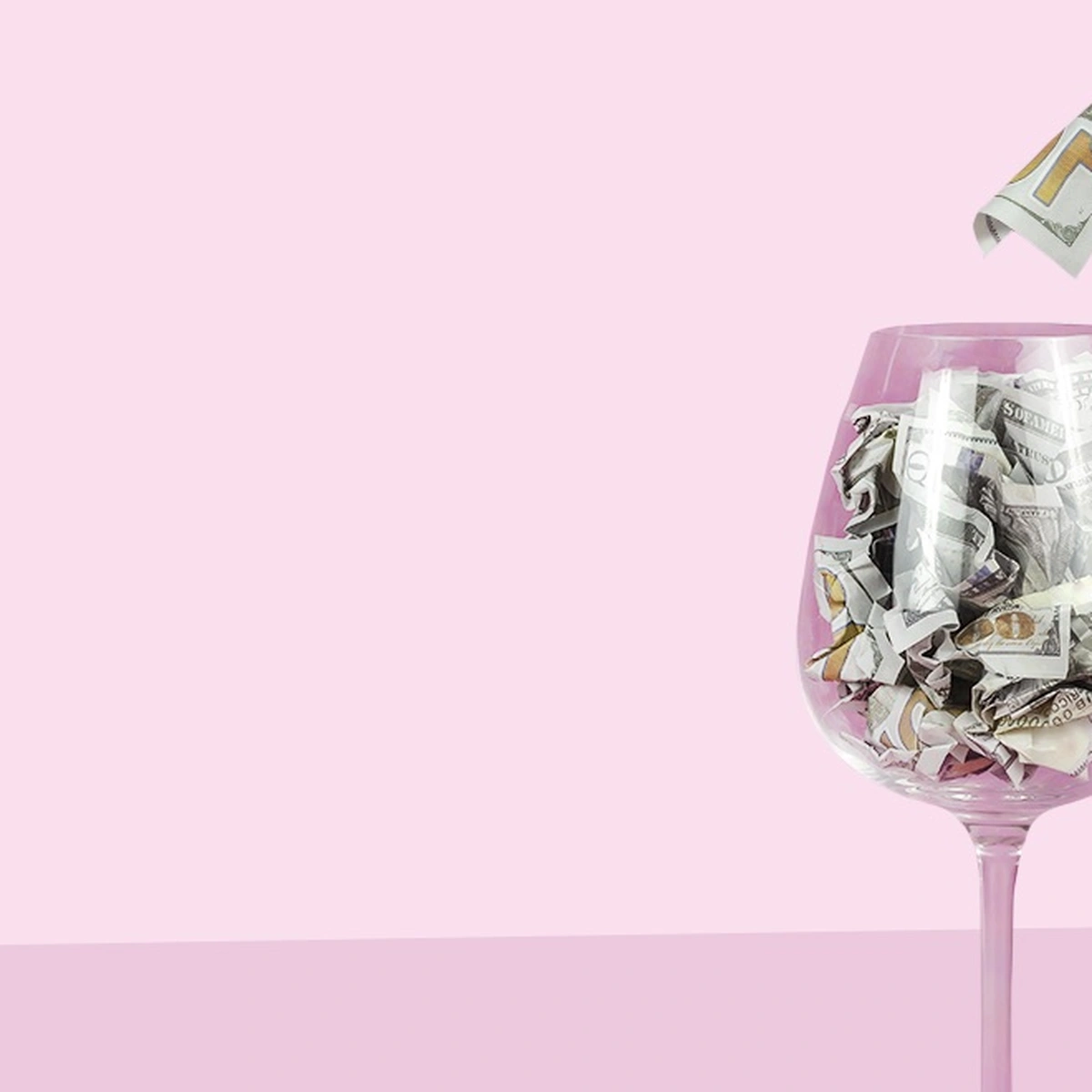 Header/hero - glas wijn - geld - biljetten - duur - drinken - champagne - euro - centen