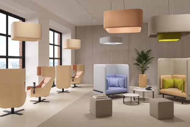 BuzziSpace showroom met een uitgebreide collectie akoestische project en kantoor oplossingen.