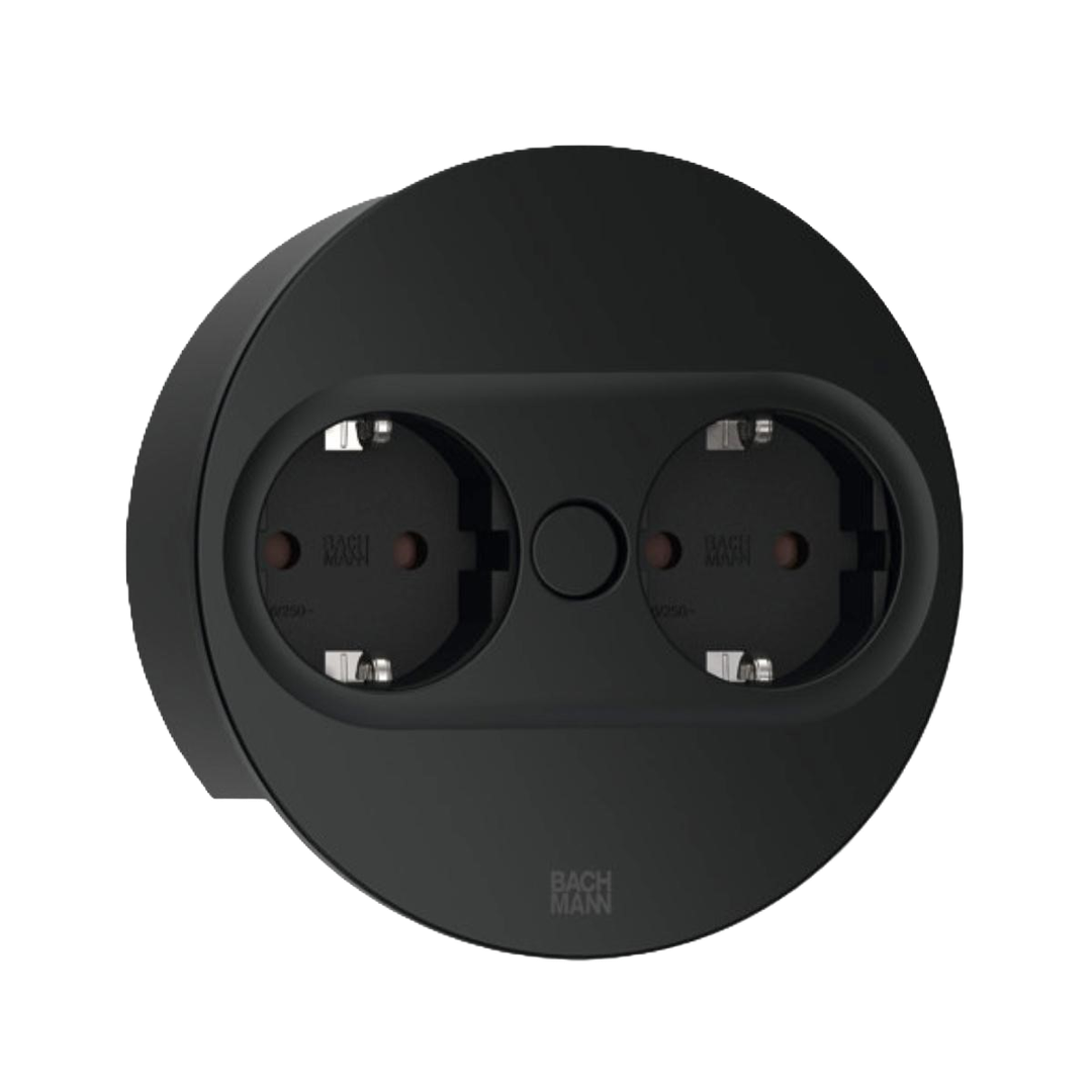 BACHMANN Twist 2 Round 2x Power Sockets Matt Black