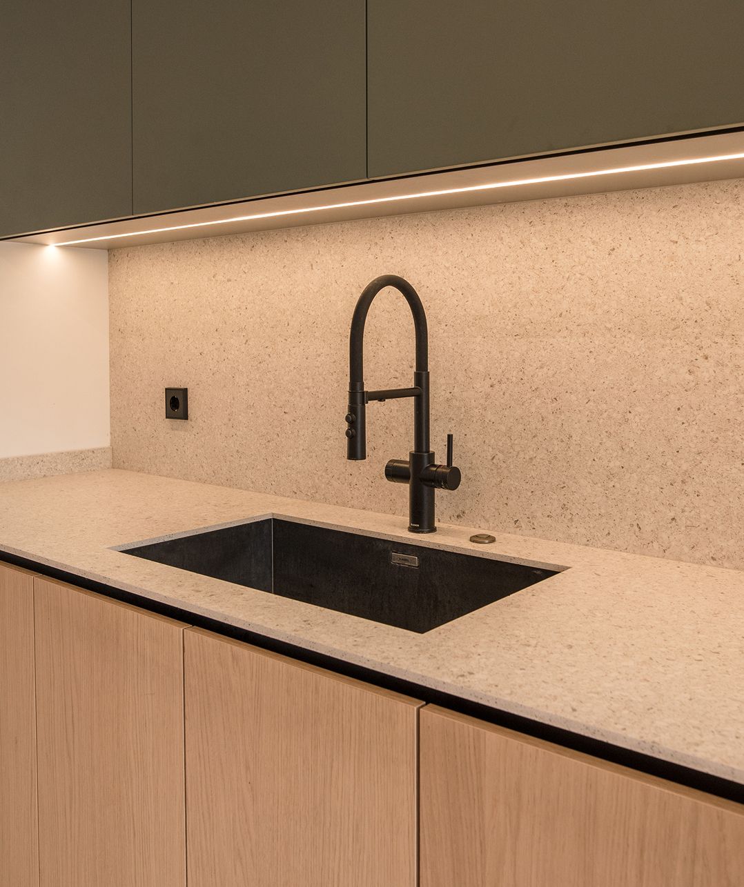 Ivory Oak and olive green kitchen detail, Jounieh