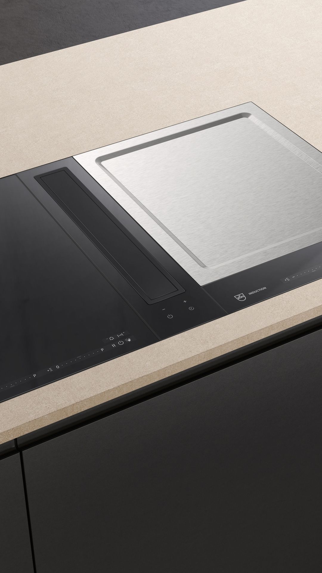 Hob with integrated extractor fan in a modern kitchen