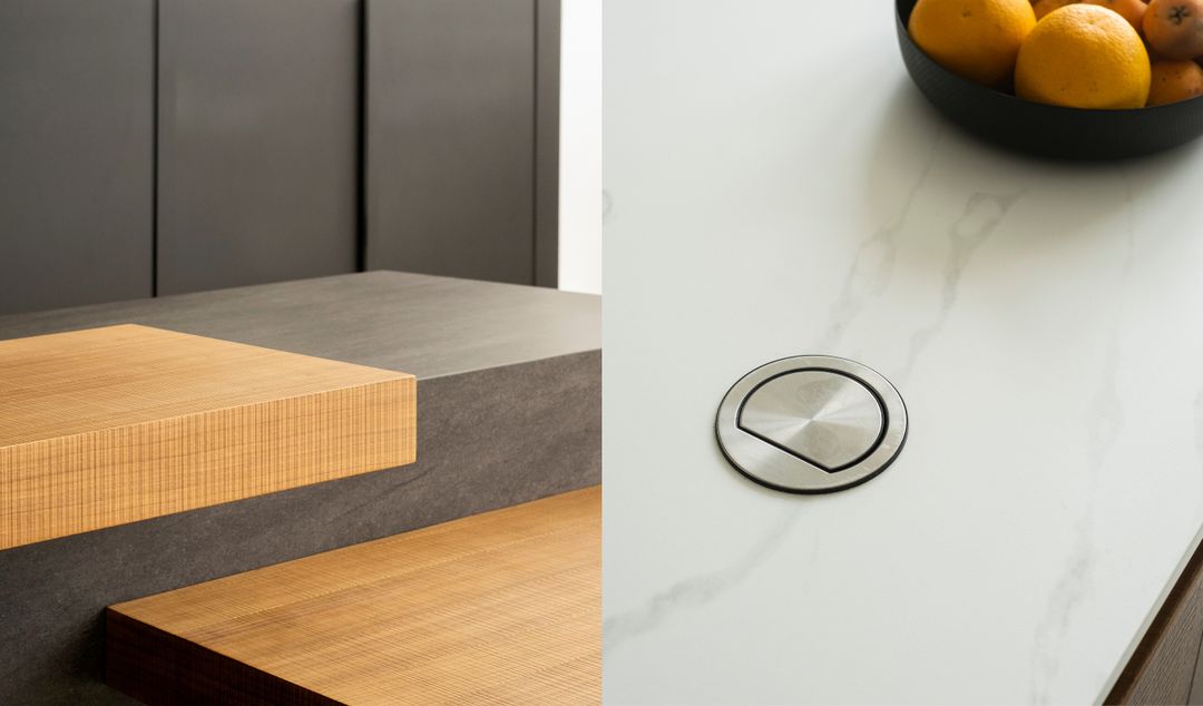 White Fenix and walnut kitchen in Zeitouna, view 4