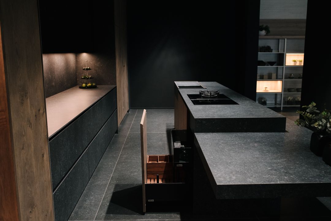 Kitchen island with attached floating table, Kitchen Avenue showroom