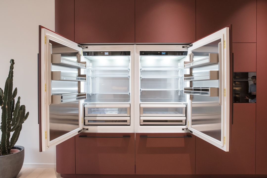 Burgundy showroom kitchen, view 3
