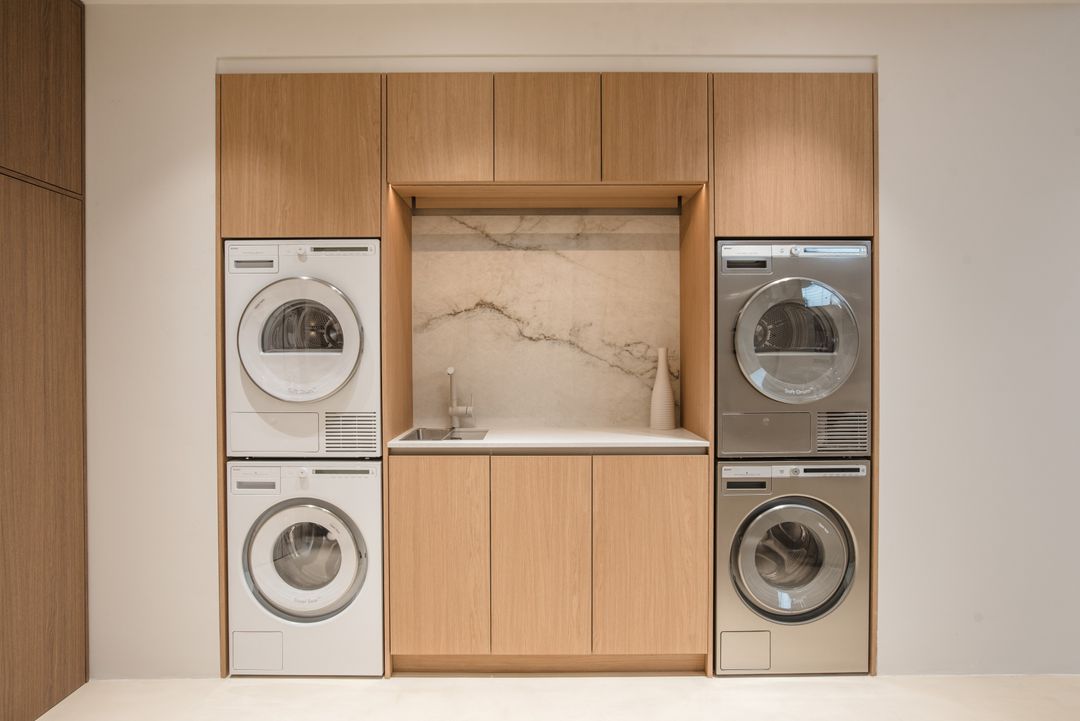Natural oak laundry cabinetry, Kitchen Avenue showroom